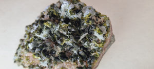 Epidote fans on Quartz with Actinolite (Cabinet Size, mineral specimen)