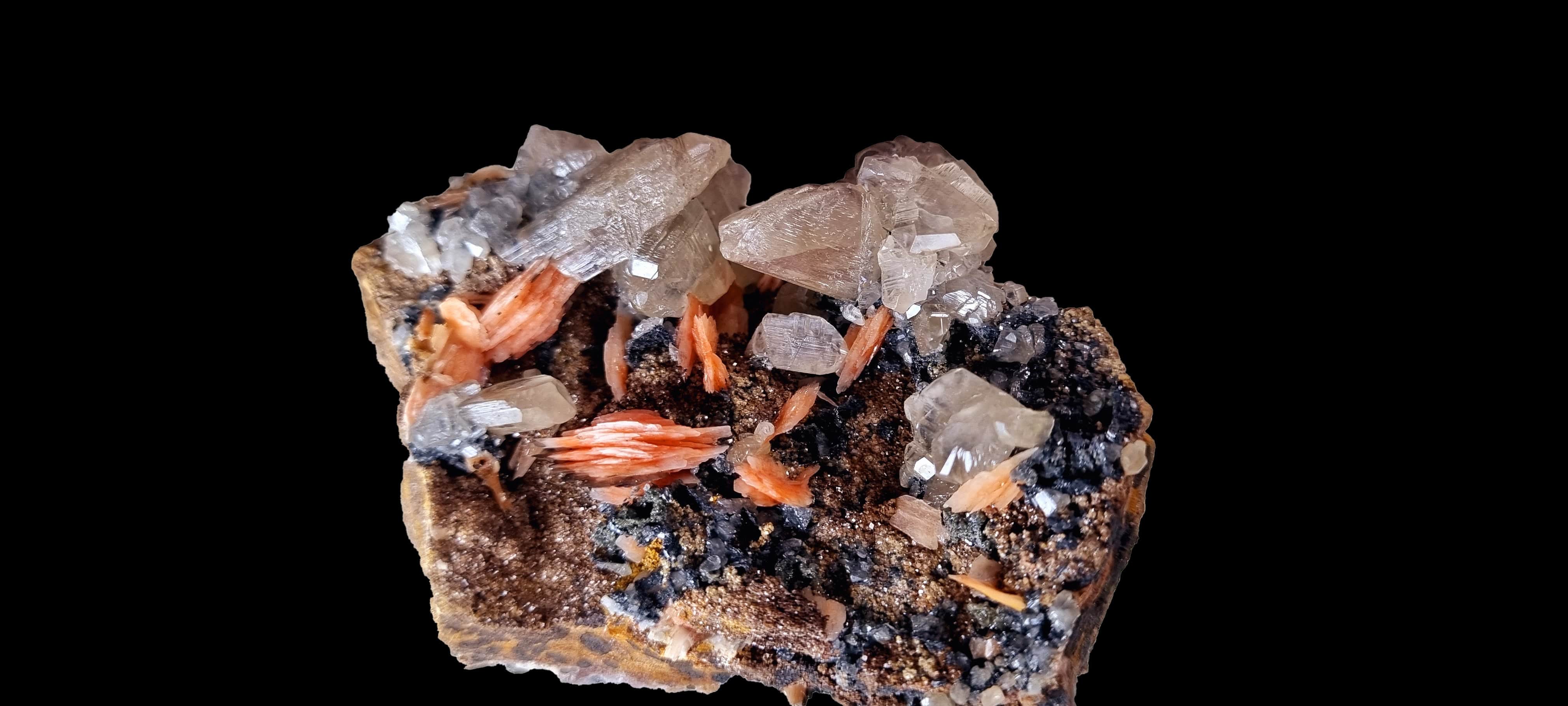 Cerussite & Baryte on a sparkly sandstone and Galena matrix (Small cabinet size)