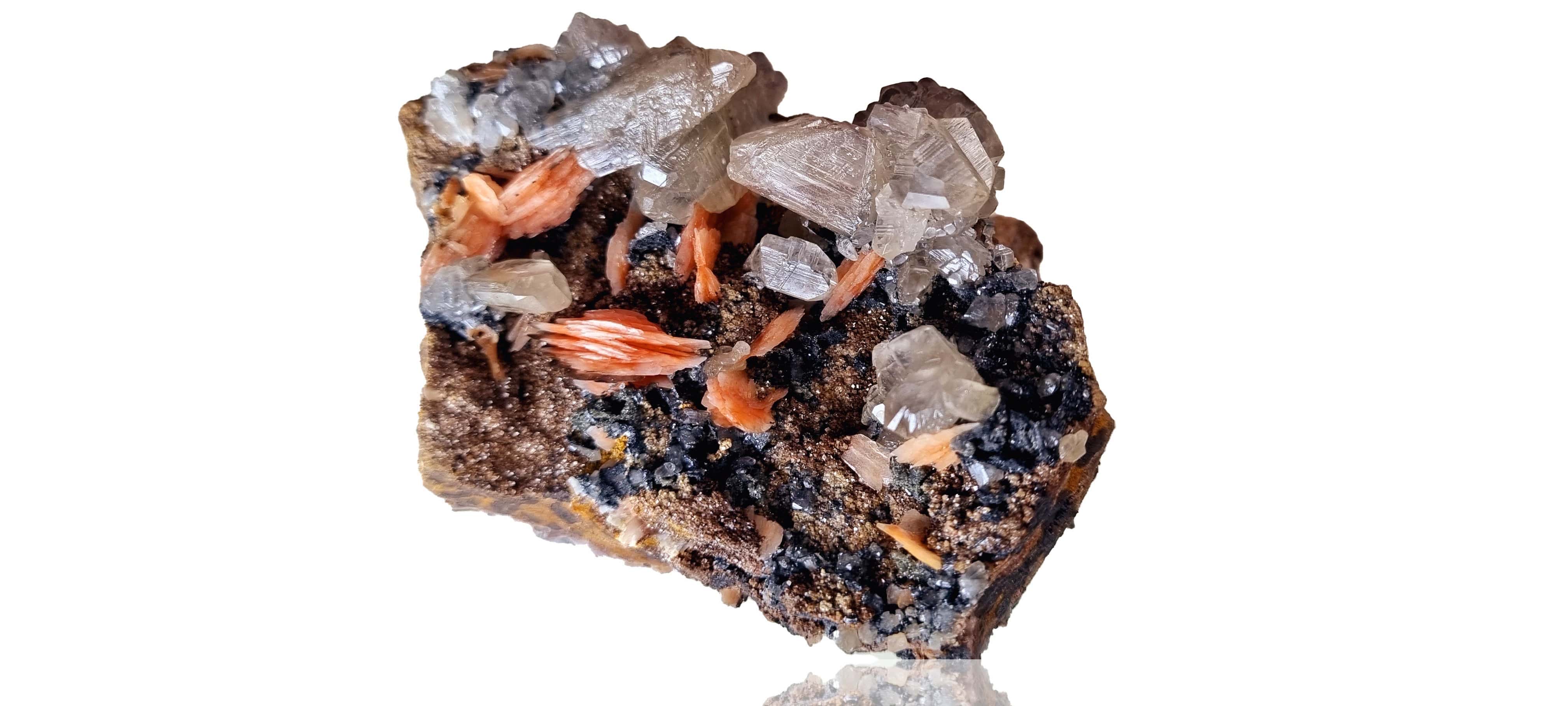 Cerussite & Baryte on a sparkly sandstone and Galena matrix (Small cabinet size)