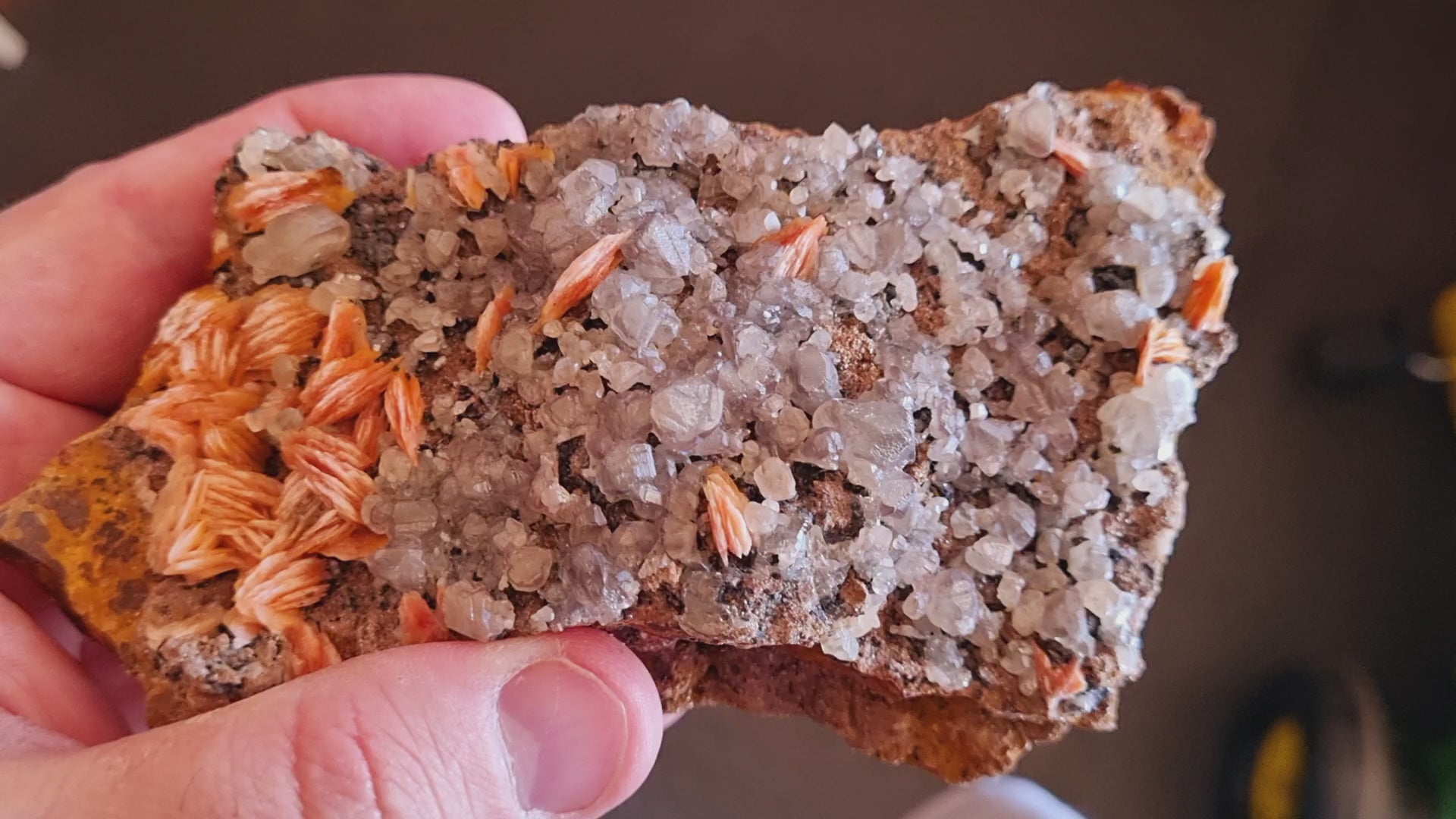 Cerussite & Baryte on a sparkly sandstone matrix (cabinet size)