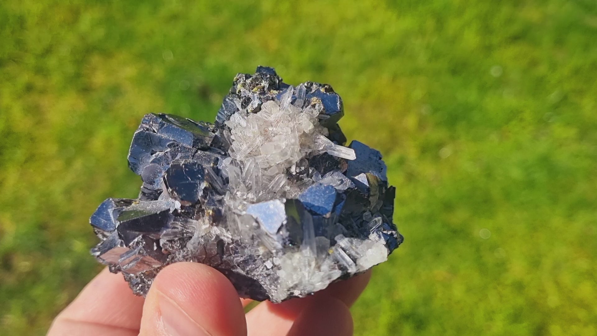 Sphalerite & needle Quartz on cubical mirror Galena.