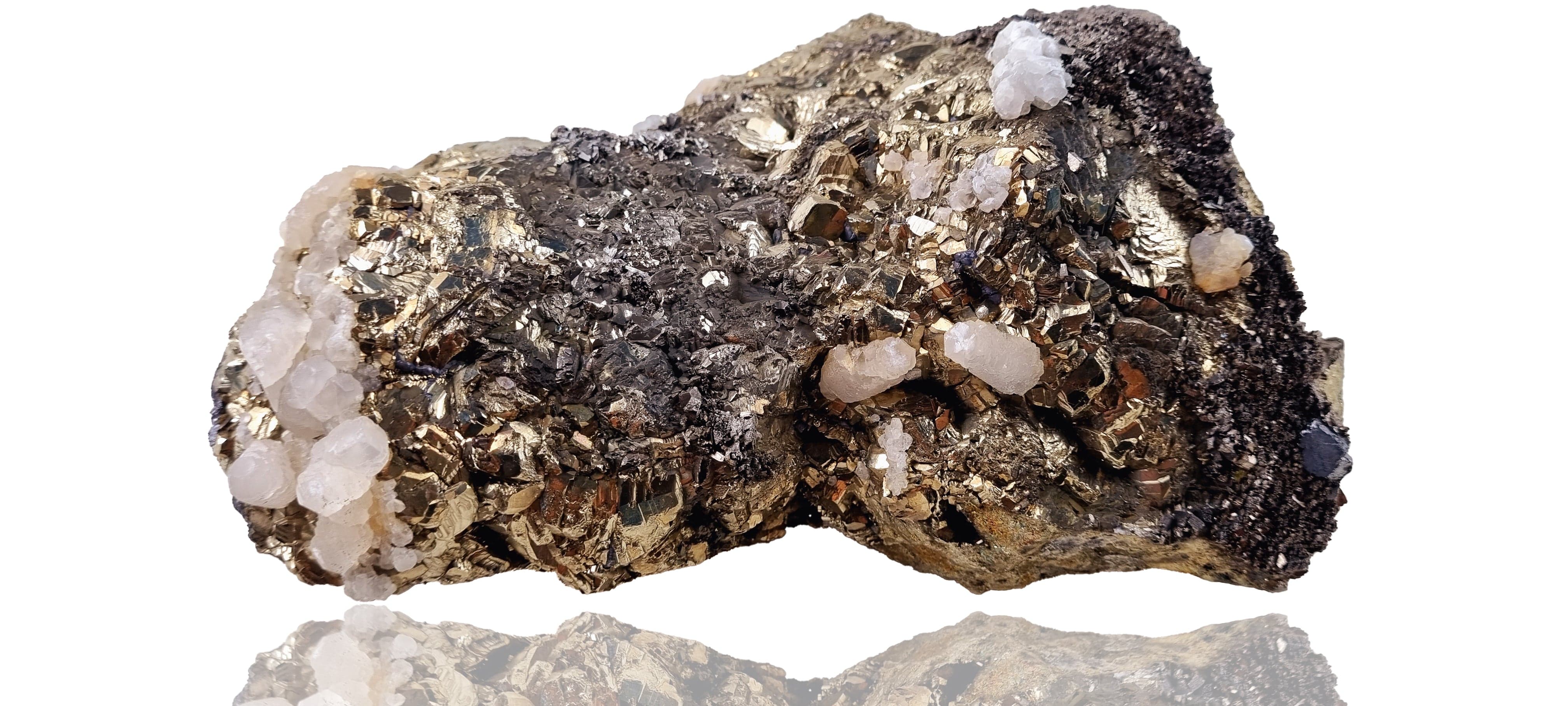 Very large cabinet size Pyrite, Calcite and Siderite with Galena, Mineral Specimen